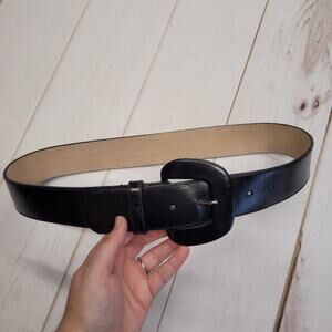 Leatherock large buckle black leather belt